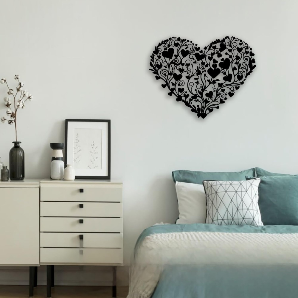 Home Office Bathroom - Hartvormige metalen wanddecoratie zwart liefdespatroon metalen