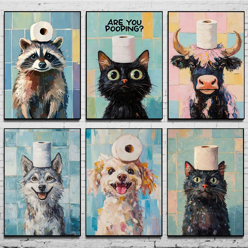 Home Bathroom Wallpaper - 1 stuk frameloze toiletpapier dierenposter prints