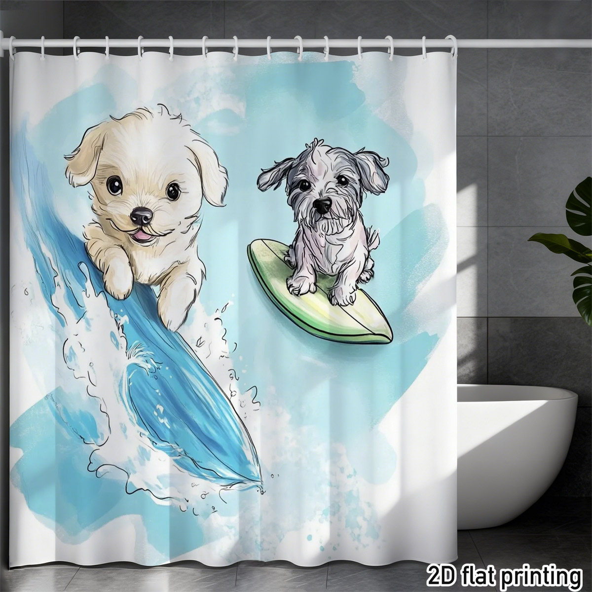 Adorable Home Bathroom Ideas - Schattig hondendouchegordijn Schattig puppy badkamerdecoratie Waterdichte