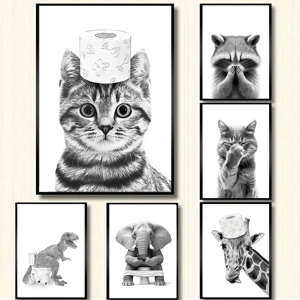 Home Bathroom Wallpaper - Leuke Kat Olifant Hond Giraffe Varken