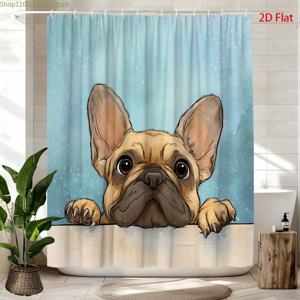 Adorable Home Bathroom Ideas - Schattig douchegordijn met Franse Bulldog, schattig
