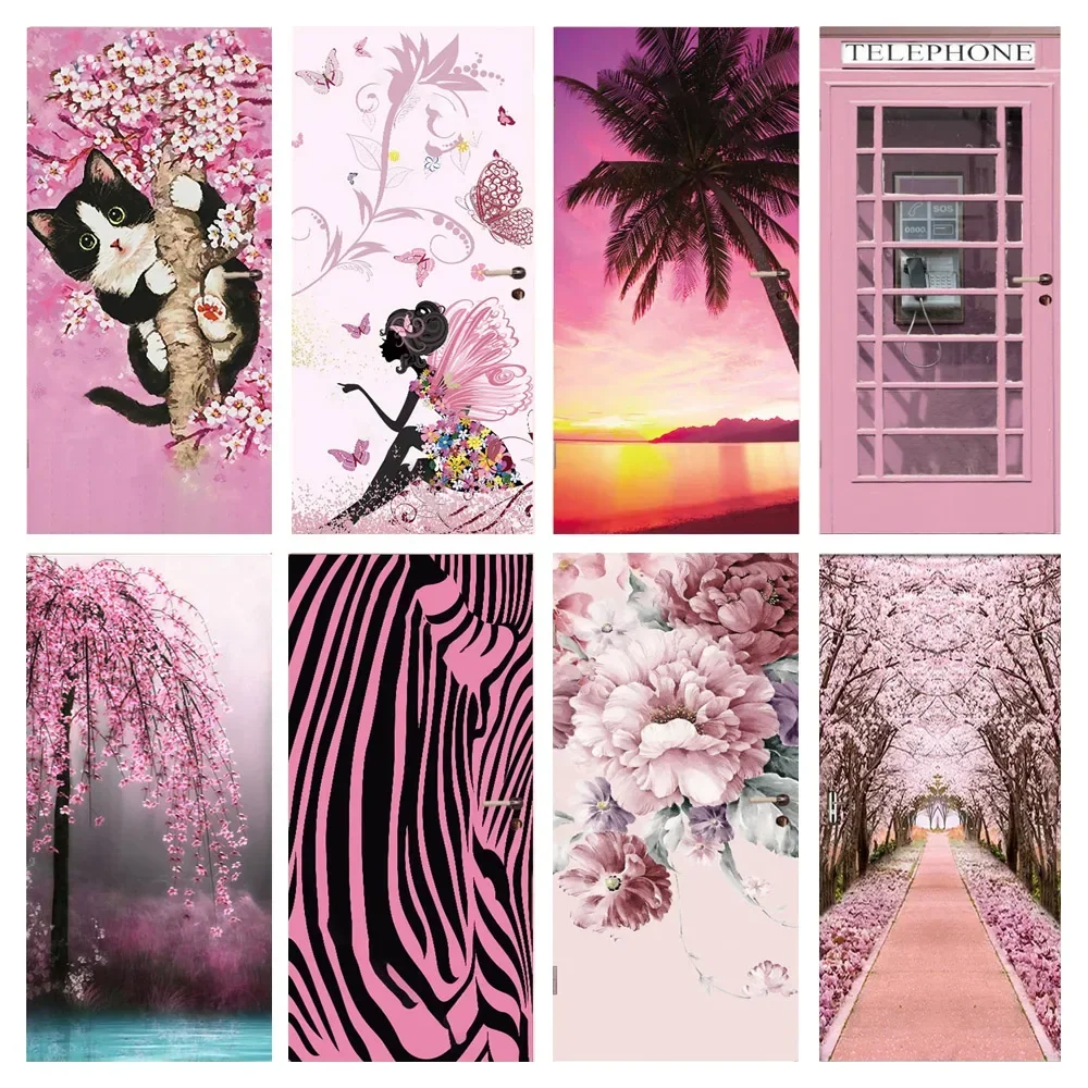 Home Bathroom Wallpaper - PVC zelfklevend interieur roze deursticker badkamer