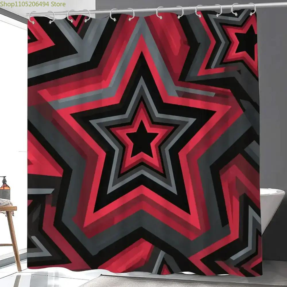 Home Bathroom Design Ideas - Douchegordijn met opvallend rood sterpatroon, geometrisch