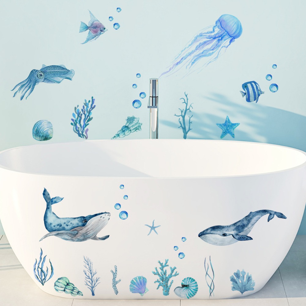 Home Bathroom Wallpaper - Bad muurstickers ornament onderwater dieren kwallen