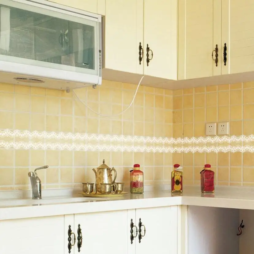 Home Bathroom Wallpaper - Zoete Kant Ontwerp Behang Grenzen Sticker