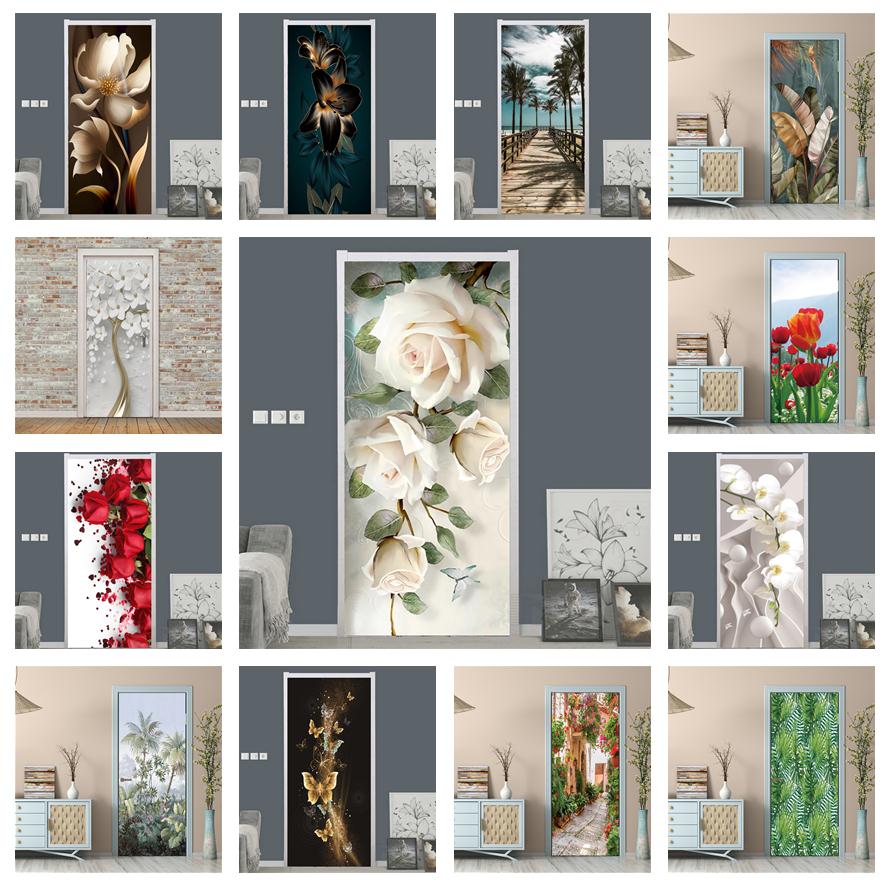 Home Bathroom Wallpaper - Witte Roos Bloem Behang Voor Deur