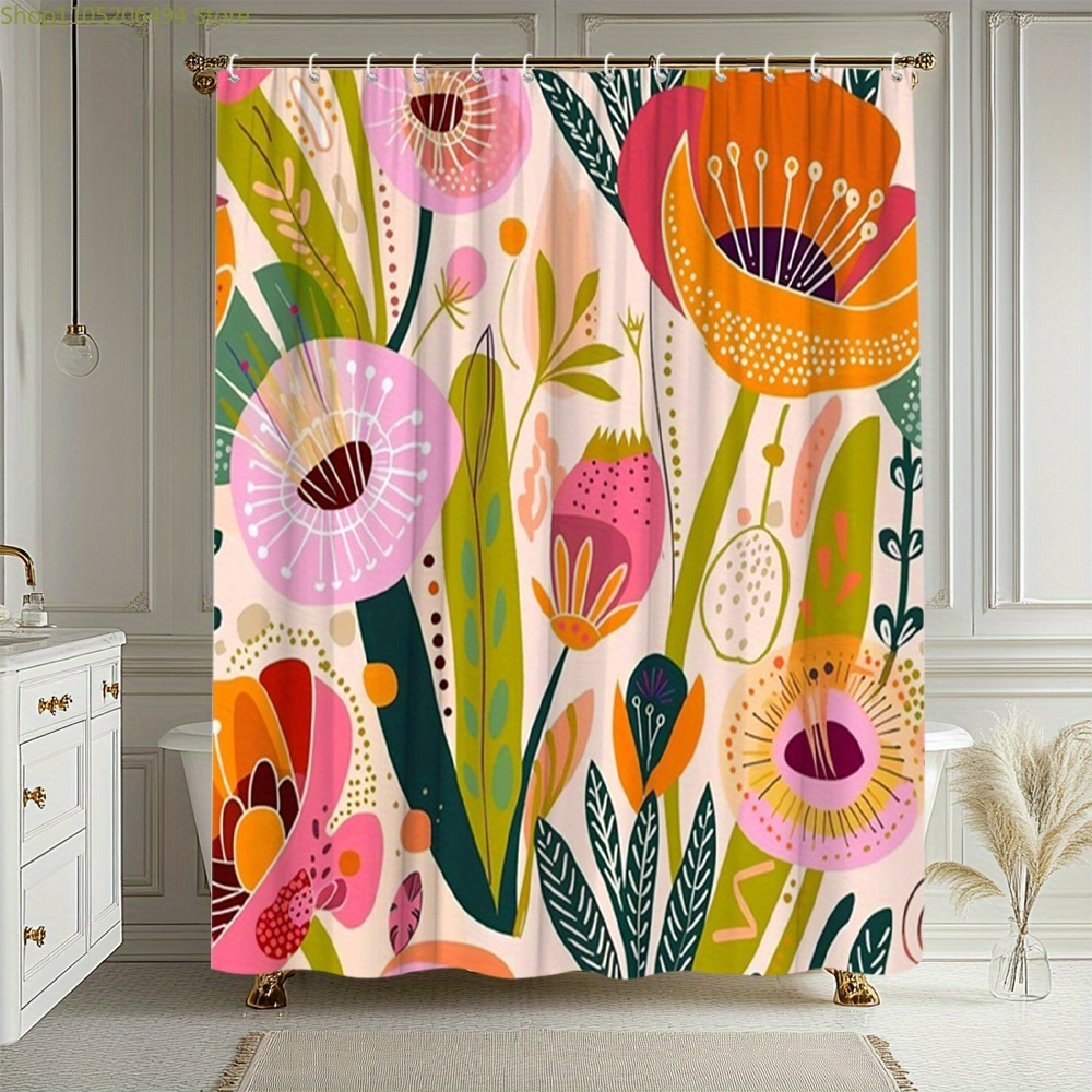 Levendig douchegordijn met blo - Home Bathroom Design Ideas recensie en prijs