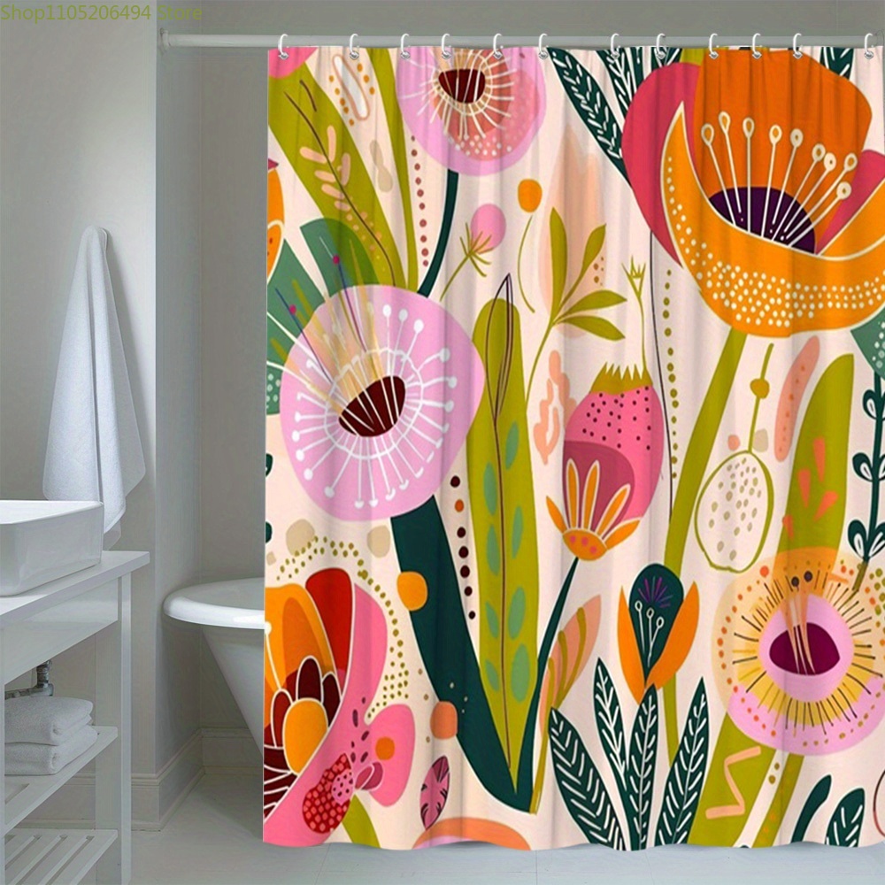 Levendig douchegordijn met blo - Home Bathroom Design Ideas recensie en prijs