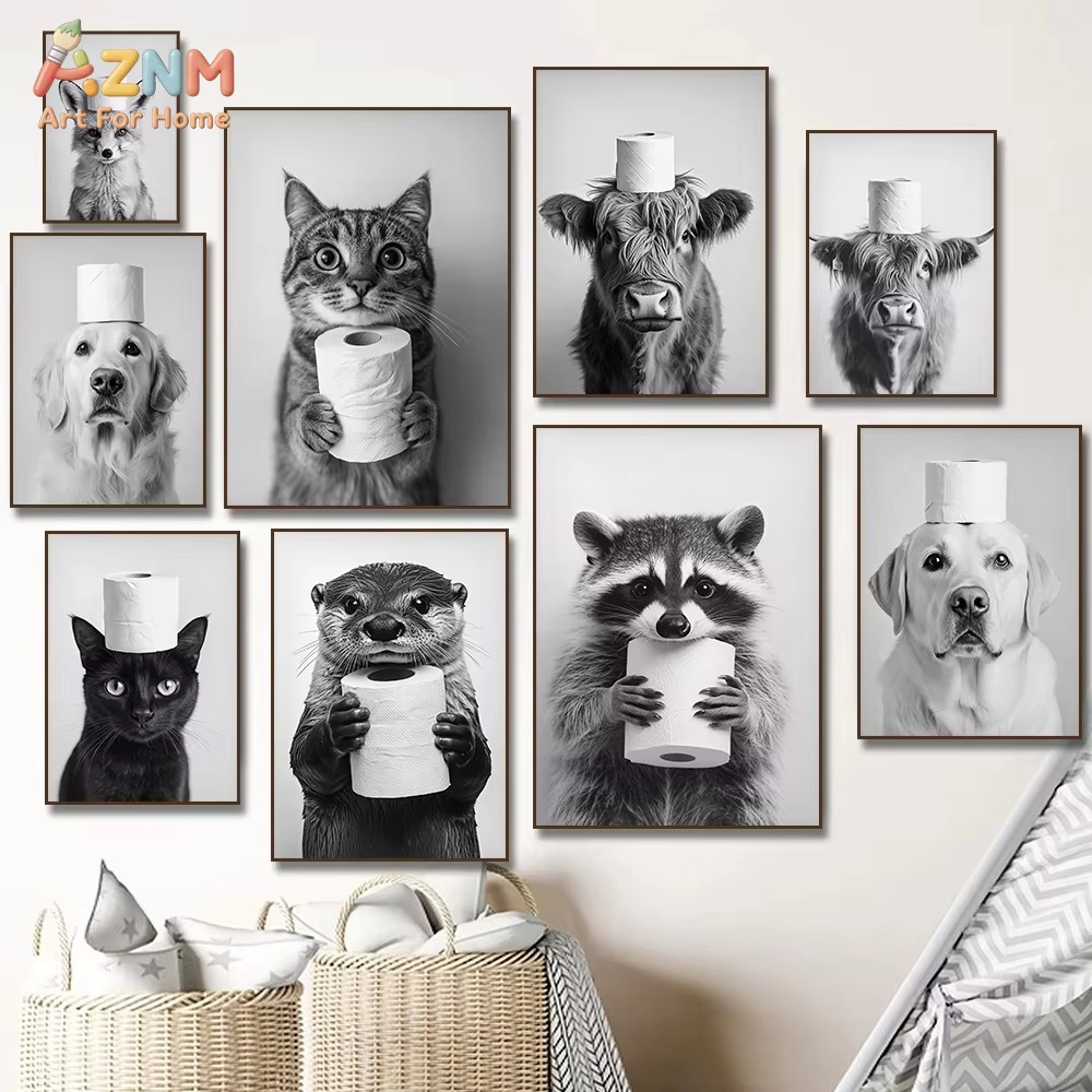 1PC, Highland Cow Otter Cat Ra - Home Bathroom Wallpaper recensie en prijs