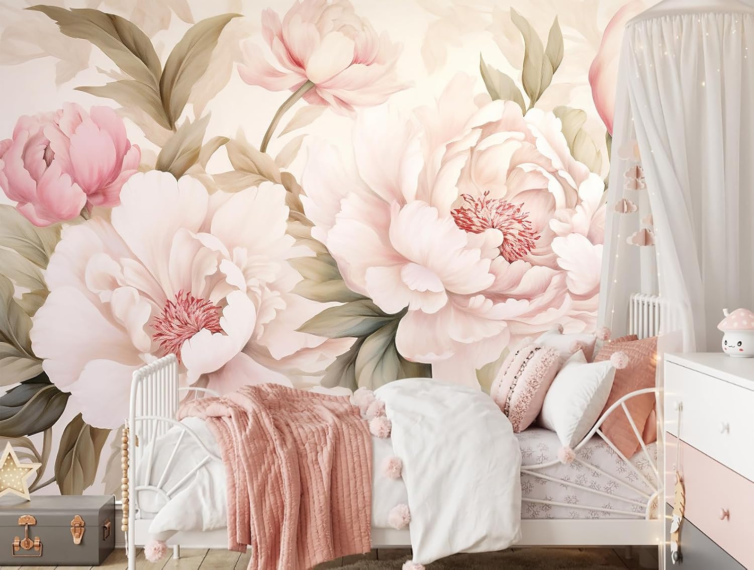 Elegante pioenroos bloemenmuur - Home Bathroom Wallpaper recensie en prijs