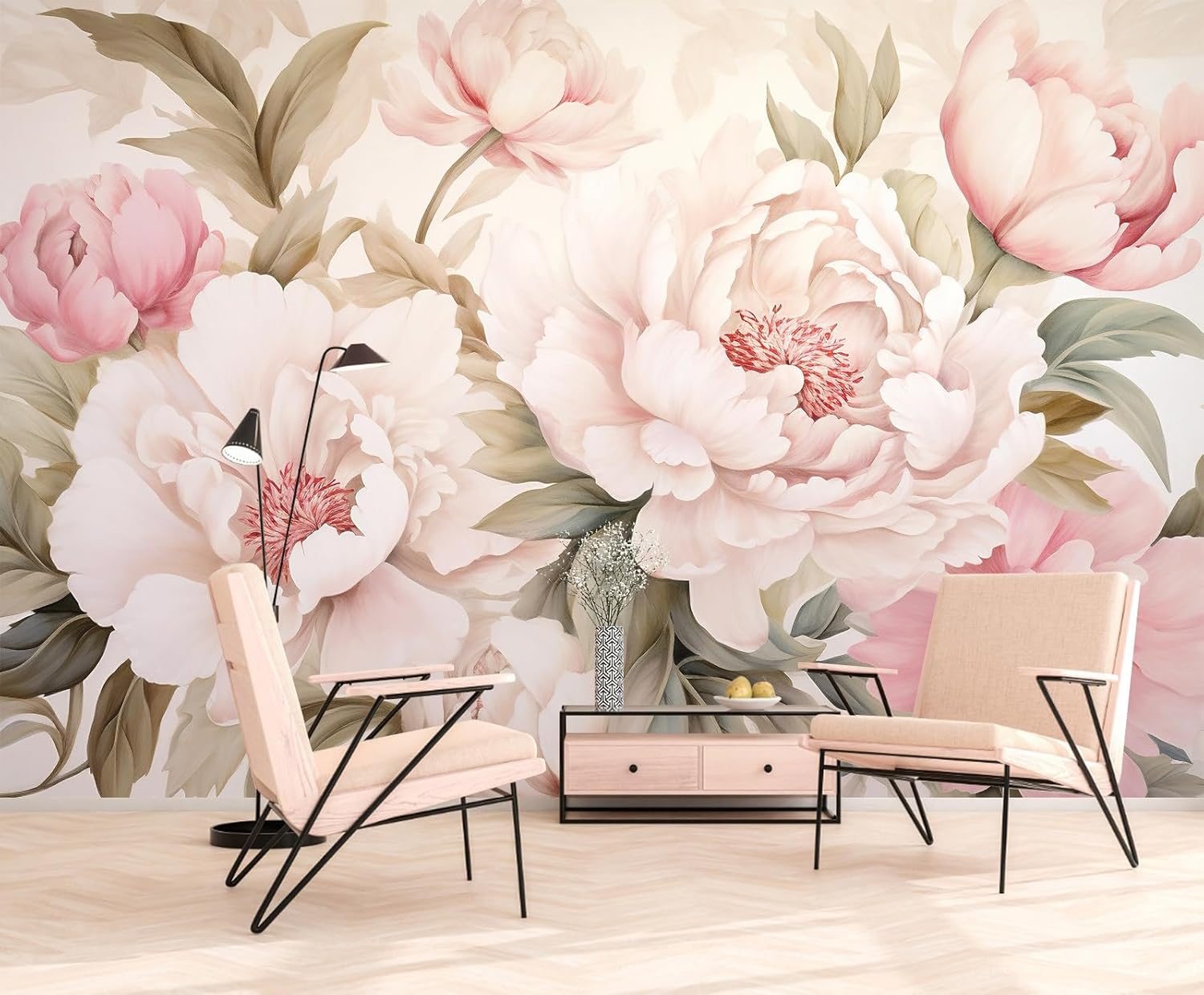 Elegante pioenroos bloemenmuur - Home Bathroom Wallpaper recensie en prijs