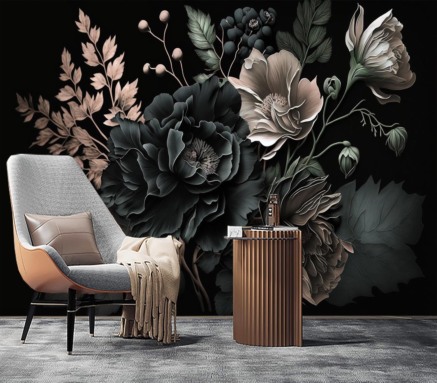 Dramatische donkere bloemen bo - Home Bathroom Wallpaper recensie en prijs