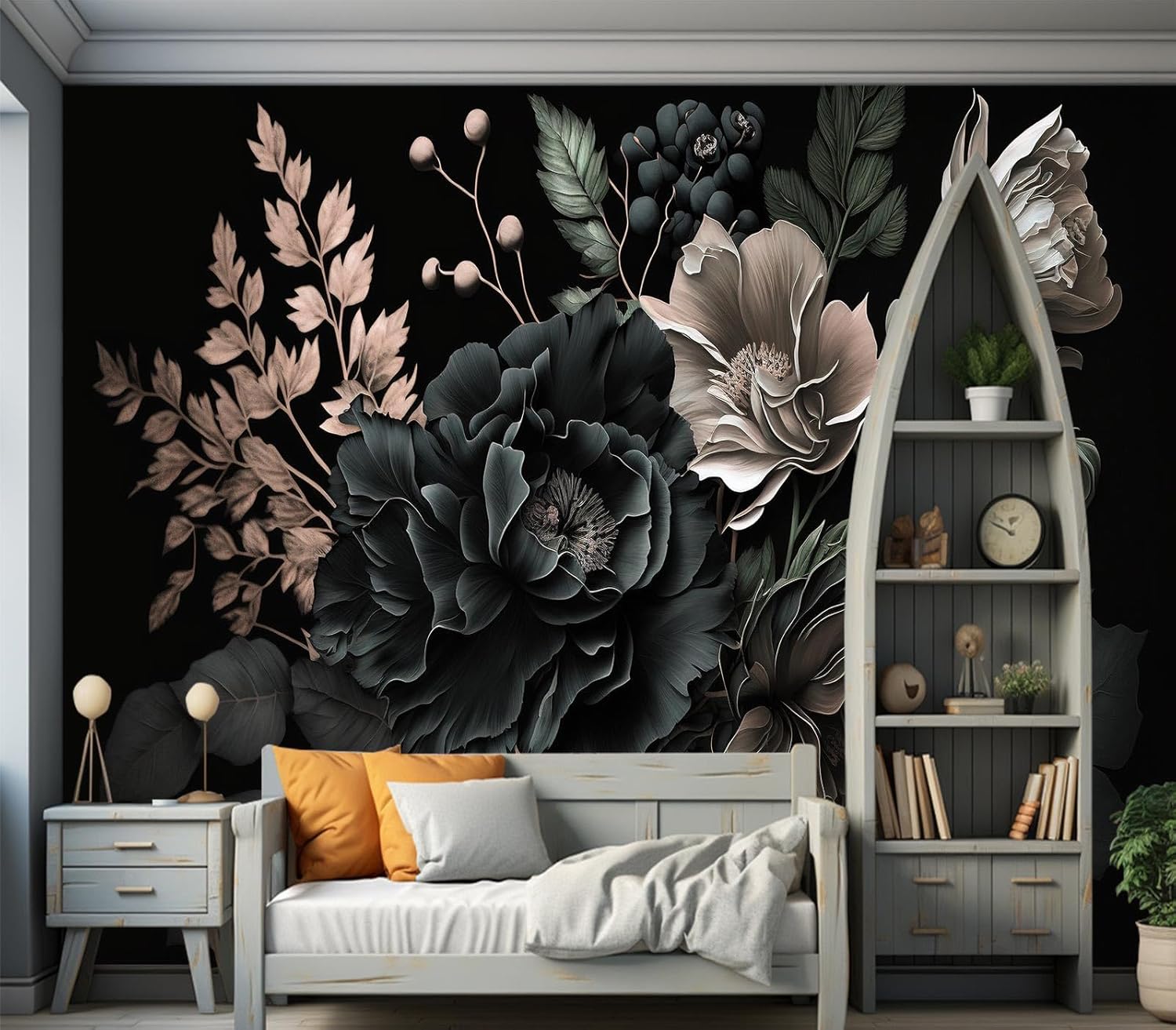 Dramatische donkere bloemen bo - Home Bathroom Wallpaper recensie en prijs